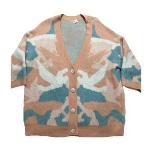 POL Women's Size Small Oversized Cardigan Print Fuzzy Sweater